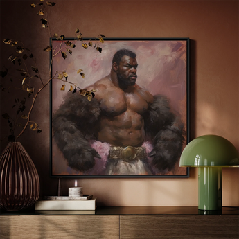 Papa Bear - Gay Muscle Daddy Art Framed Canvas, Framed Painting Muscular Man Fur Sleeves