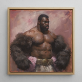 Papa Bear - Gay Muscle Daddy Art Framed Canvas, 12x12’’ / 31x31cm / Natural Floating Frame, Framed Oil Painting Muscular Black Man Beard Fur
