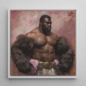 Papa Bear - Gay Muscle Daddy Art Framed Canvas, 12x12’’ / 31x31cm / White Floating Frame, Muscular Man Fur Sleeves