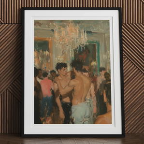 Party Animals - Luxe Vintage Circuit Gays Art Print, 12x16’’ / 31x41cm / Black Frame / 2’’ Matboard, Framed Painting Crowded Party