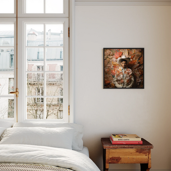 Pascal - Black Gay Femboy Cowboy Framed Canvas, Framed Floral Portrait