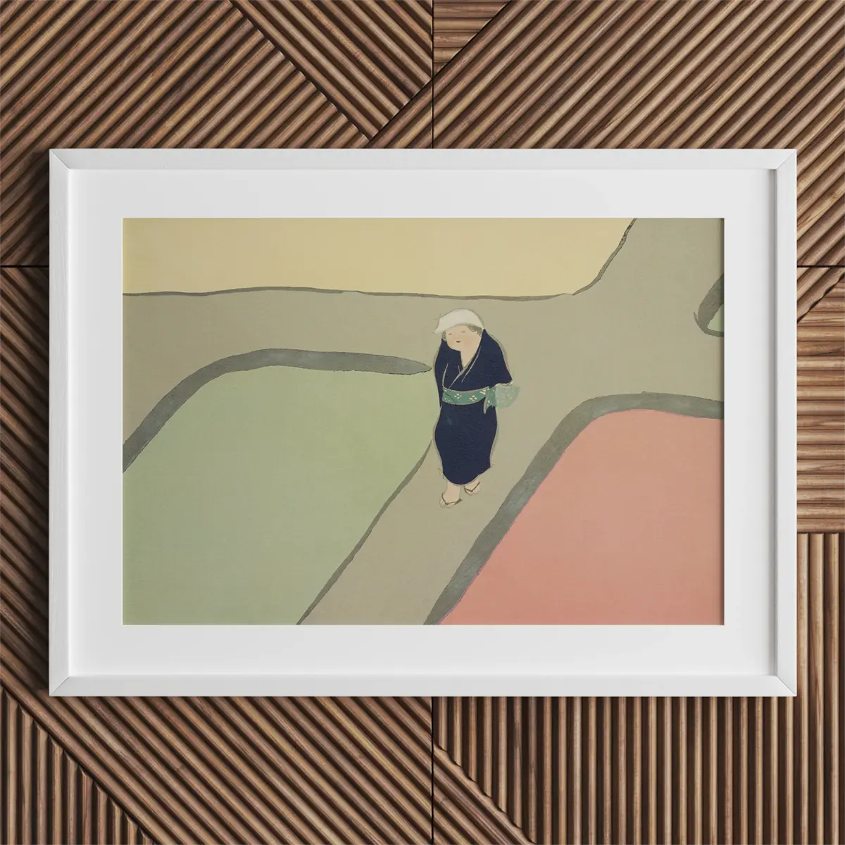 Framed painting of a person in a kimono by Kamisaka Sekka from the Rinpa School.