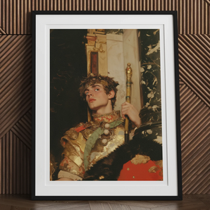 Peeking - Royal Gay Renaissance Art Print, Framed Portrait Young Person Ornate Golden Costume Scepter