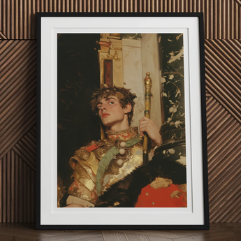 Peeking - Royal Gay Renaissance Art Print, Framed Portrait Young Person Ornate Golden Costume Scepter