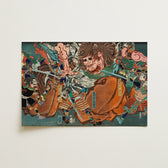Raiko e i suoi quattro compagni che sconfiggono il demone del Monte Oe - Stampa d'arte di Tsukioka Yoshitoshi 