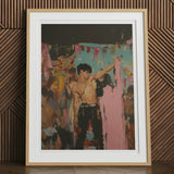 Pin-up - Gay Rajasthani After Party Art Print, 12x16’’ / 31x41cm / Natural Frame / 2’’ Matboard, Framed Painting Depiction Shirtless Man