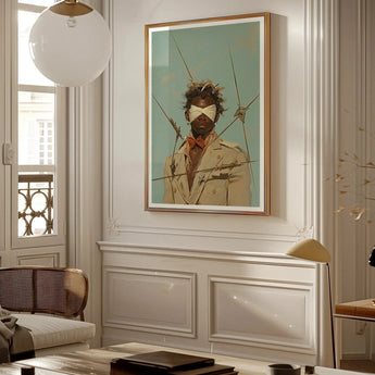 Pinpoint - Queer Black Outlaw Dandy Art Print, Framed Portrait Blindfolded Man