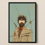 Pinpoint Surreal Black Dandy Outlaw Framed Canvas, Framed Portrait Blindfolded Man