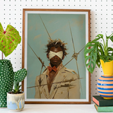Pinpoint - Queer Black Outlaw Dandy Art Print, Framed Portrait Blindfolded Person