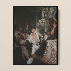 Piqued - Baroque Gay Nightclub Framed Canvas, 12x16’’ / 31x41cm / Black Floating Frame, Framed Painting Lively Party Scene