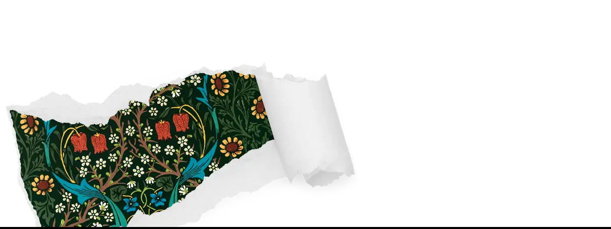 Torn Floral Patterned Paper featuring William Morris textile art print for vintage design enthusiasts