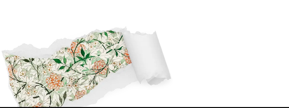 William Morris floral patterned wallpaper roll showcasing intricate textile art print