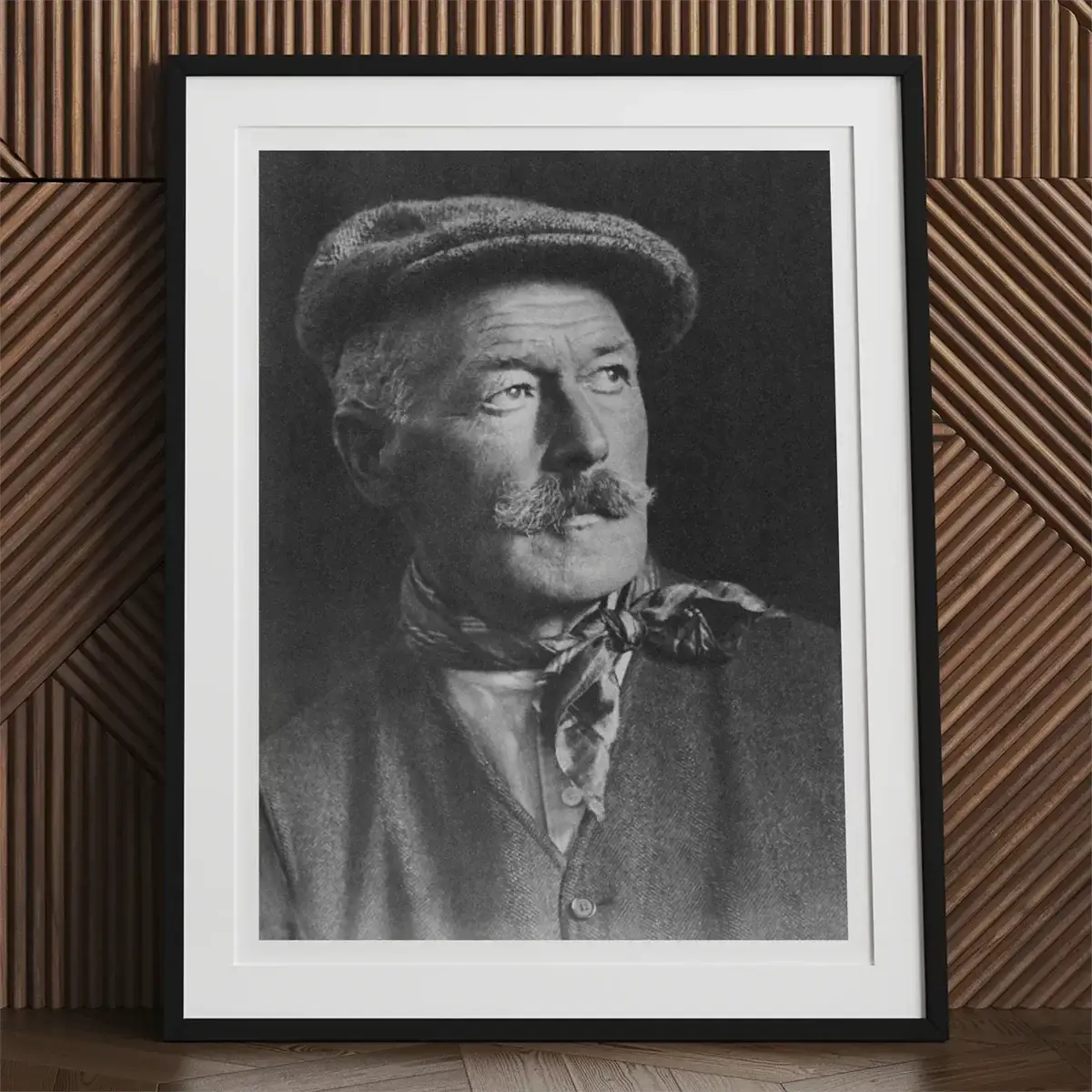 Framed black and white portrait of Henry Scott Tuke in the Edwardian sunlit art style