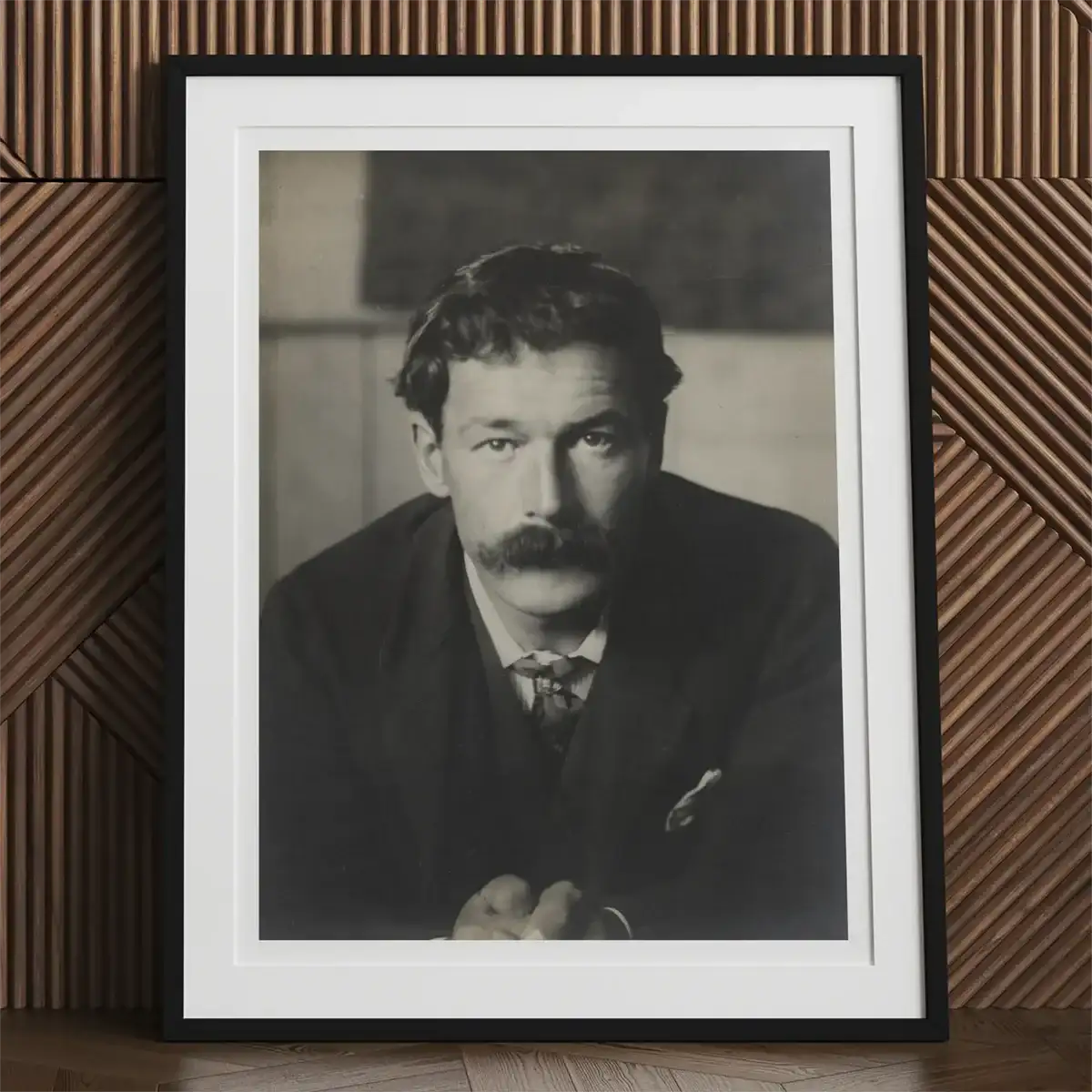 Framed portrait of a man with mustache in Henry Scott Tuke art reflection