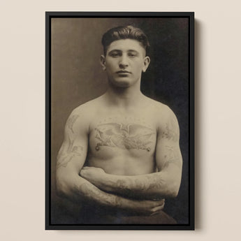 Portrait of a Tattooed American Soldier Framed Canvas, Framed Sepia Toned Portrait Shirtless Man Tattoos