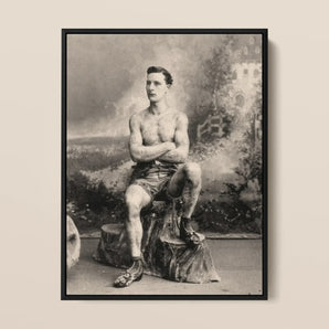 Portrait of a Tattooed Man Framed Canvas, Framed Black White Portrait Shirtless Muscular Man