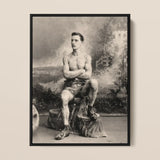 Portrait of a Tattooed Man Framed Canvas, Framed Black White Portrait Shirtless Muscular Man