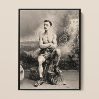 Portrait of a Tattooed Man Framed Canvas, Framed Black White Portrait Shirtless Muscular Man