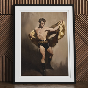 Prancer - Gay Circus Performer Art Print, Framed Photograph Shirtless Man Dramatically Fabric