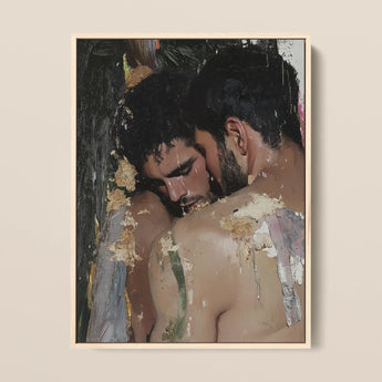 Pressed - Erotic Gay Lovers Framed Canvas, 12x16’’ / 31x41cm / Natural Floating Frame, Framed Painting Two Men