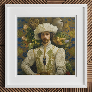 Prince Alfonso - Gay Spanish Royalty Baroque Art Print, 12x12’’ / 31x31cm / White Frame / 2’’ Matboard, Framed Portrait Painting Figure