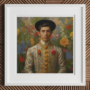 Prince Bernardino - Gay Mexican Royalty Art Print, 12x12’’ / 31x31cm / White Frame / 2’’ Matboard, Framed Portrait Painting Figure