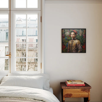 Prince Chakri - Thai Gay Royalty Framed Canvas, Framed Portrait Painting Person Surrounded Colorful Floral Elements