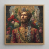 Prince Fyodor - Gay Russian Royalty Art Framed Canvas, 12x12’’ / 31x31cm / Natural Floating Frame, Framed Painting Man Mustache Beard