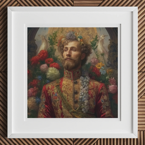 Prince Fyodor - Russian Gay Royalty Art Print, 12x12’’ / 31x31cm / White Frame / 2’’ Matboard, Framed Portrait Painting Bearded Figure