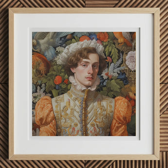 Prince Hugo - German Gay Royalty Art Print, 12x12’’ / 31x31cm / Natural Frame / 2’’ Matboard, Framed Renaissance-style Portrait Young Man