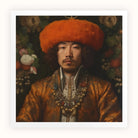 Prince Khaliun - Gay Mongolian Royalty Baroque Art Print, Portrait Painting Person Orange Fur Hat Ornate Gold