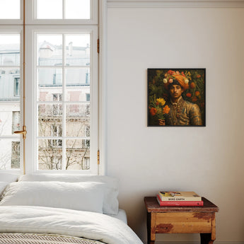 Prince Rajanikanta - Gay Indian Royalty Framed Canvas, Bedroom Window White Bedding Colorful Portrait Wall