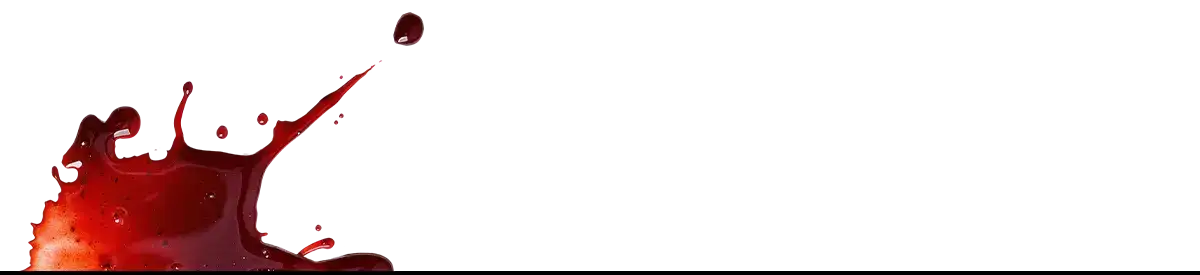 Splattered red liquid reminiscent of true blood in Dracula’s Legacy of Blood and Queer Vampire