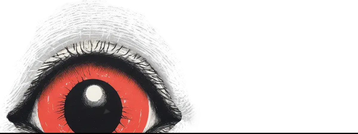 Red demonic eye from Stokers Dracula representing true blood and queer vampire themes