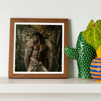 Raziel Gay Black Angel Art Print, Framed Photograph Shirtless Person Angel Like Wings Dark Textured