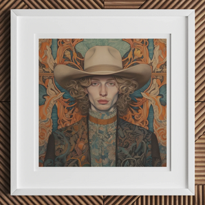 Reuben - Gay Redhead Cowboy Art Print, Framed Portrait Painting Cowboy Hat Ornate Art Nouveau