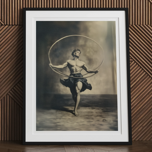 Ringleader - Gay Neoclassical Art Print, Framed Black White Photograph Shirtless Man Hoop