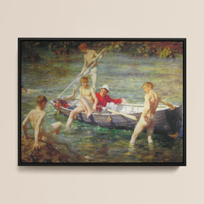 Ruby Gold and Malachite - Henry Scott Tuke Framed Canvas, Framed Painting Young Men Boat Body Water