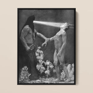 Hypnosis - Sascha Schneider Framed Canvas, 12x16’’ / 31x41cm / Black Floating Frame, Framed Black White Painting Cloaked Figure Light Nude