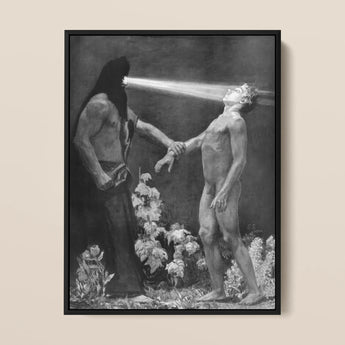 Hypnosis - Sascha Schneider Framed Canvas, 12x16’’ / 31x41cm / Black Floating Frame, Framed Black White Painting Cloaked Figure Light Nude