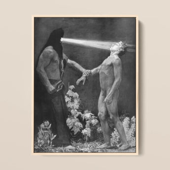 Hypnosis - Sascha Schneider Framed Canvas, 12x16’’ / 31x41cm / Natural Floating Frame, Framed Black White Painting Two Figures Mystical