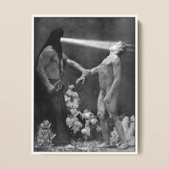 Hypnosis - Sascha Schneider Framed Canvas, 12x16’’ / 31x41cm / White Floating Frame, Framed Black White Painting Hooded Figure Light Nude