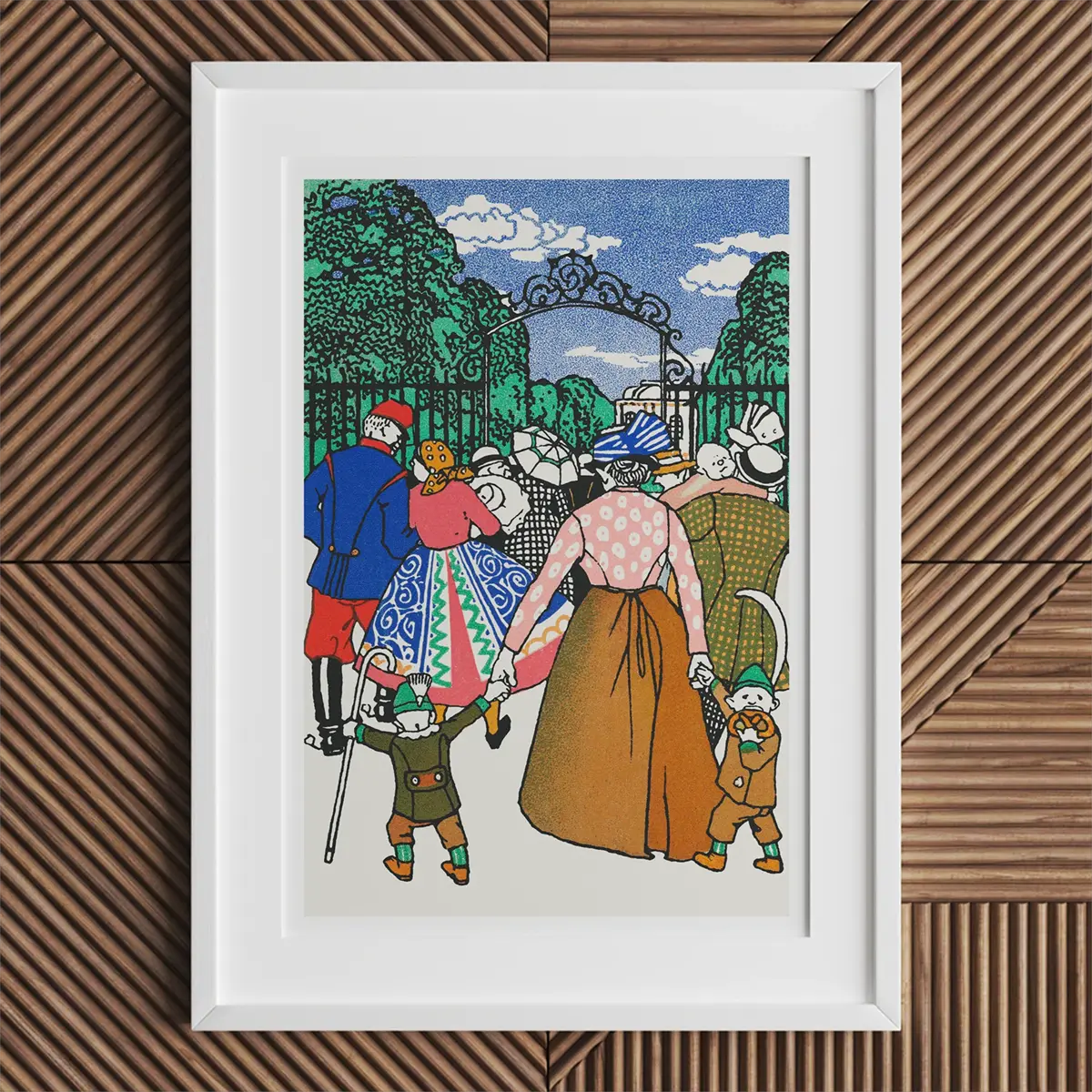 Framed vintage park scene print by Moriz Jung showcasing Wiener Werkstätte style.