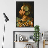Sea God - Frans Floris Flemish Renaissance Framed Canvas, Classical Oil Painting Portrait Decorative Fruit Leaf Elements