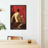 Seated Male Model William Etty Framed Canvas, Framed Painting Male Nude Red Background