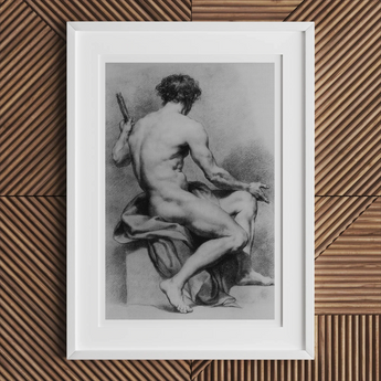 Seated Male Nude - Anton Raphael Mengs Fine Art Print, Framed Charcoal Nude Male Figure