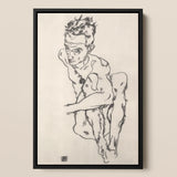 Seated Male Nude (self Portrait) Egon Schiele Framed Canvas, Framed Charcoal Seated Nude Man