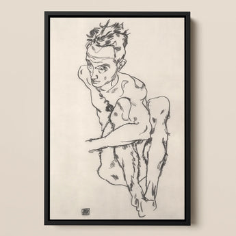 Seated Male Nude (self Portrait) Egon Schiele Framed Canvas, Framed Charcoal Seated Nude Man