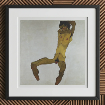 Seated Male Nude (self Portrait) - Egon Schiele Art Print, 12x12’’ / 31x31cm / Black Frame / 2’’ Matboard, Framed Art Print Figure