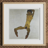 Seated Male Nude (self Portrait) - Egon Schiele Art Print, 12x12’’ / 31x31cm / Natural Frame / 2’’ Matboard, Framed Painting Nude Human